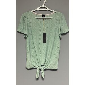 W5 Anthropologie Women's‎ Green Eyelet Lace Short Sleeve Tie Front Top Medium